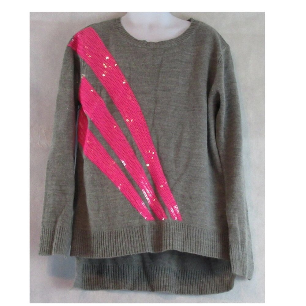 Aqua Girls' Asymmetric Pink Sequins Pullover Sweater, Gray Pink, XL